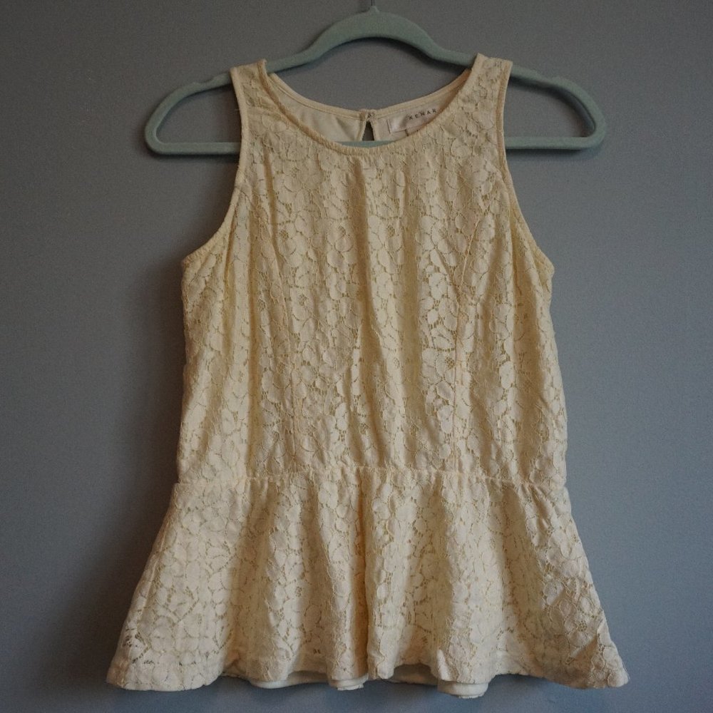 Kenar Cream Lace Peplum Blouse size M New w/out Tags.